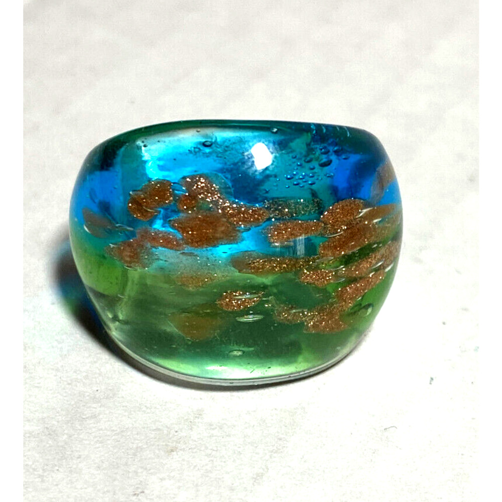 Blue Green Gold Glass Ring Approx Size 6.5